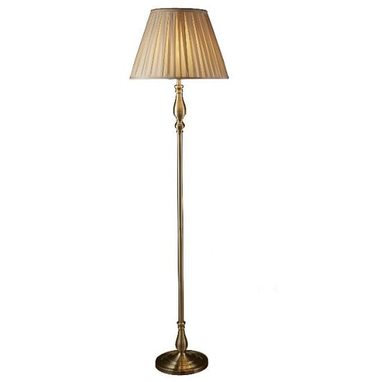 Photo of Antique brass floor lamp with pleated fabric shade