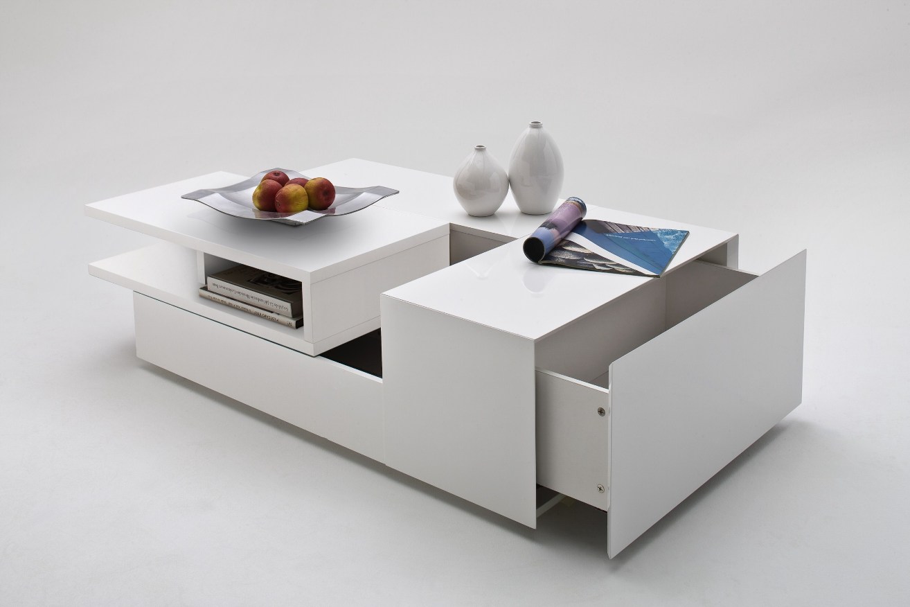 Davos Coffee Table High Gloss White With Multi Storage Function