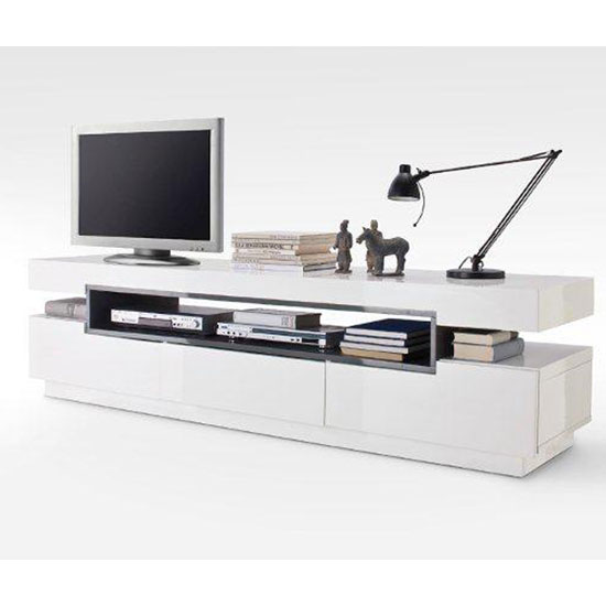 Laura High Gloss TV Stand With 3 Drawers In White
