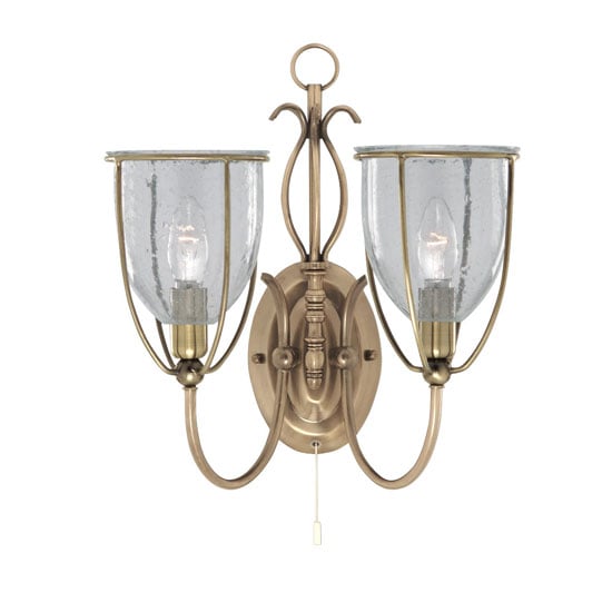 Read more about Silhouette antique brass 2 light wall bracket with clear seeded