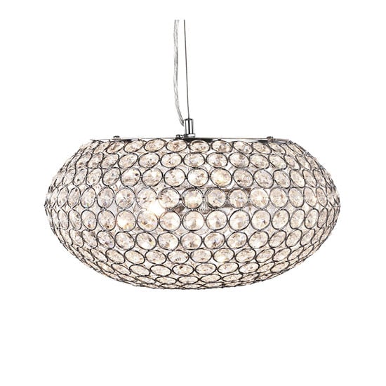 Photo of Chantilly 3 lamp chrome oval pendant with clear crystal buttons
