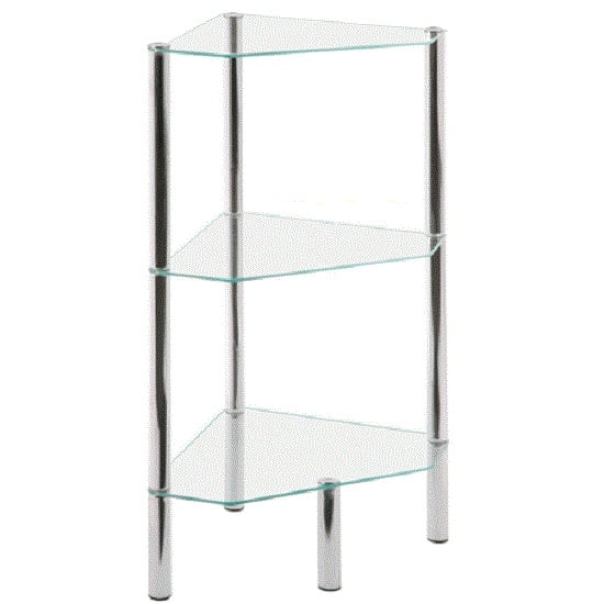 Product photograph of 3 Tier Corner Display Unit In Clear Glass With Chrome Legs from Furniture in Fashion