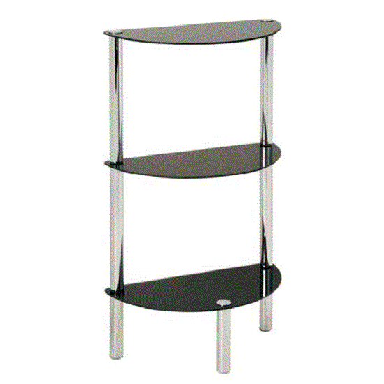 Read more about 3 tier corner display unit in half moon black glass