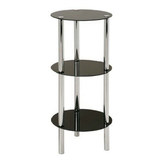 Read more about 3 tier display unit in round black glass with chrome frame