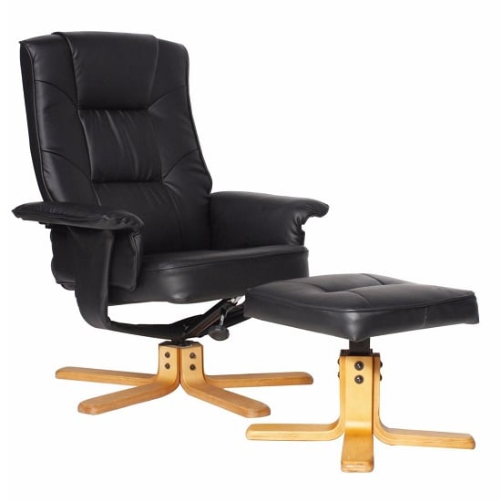 View Canzone recliner chair in black faux leather with footstool