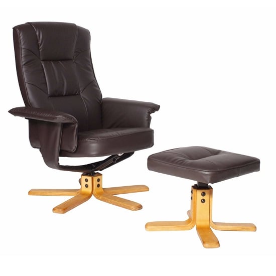 Product photograph of Canzone Recliner Chair In Brown Faux Leather With Footstool from Furniture in Fashion
