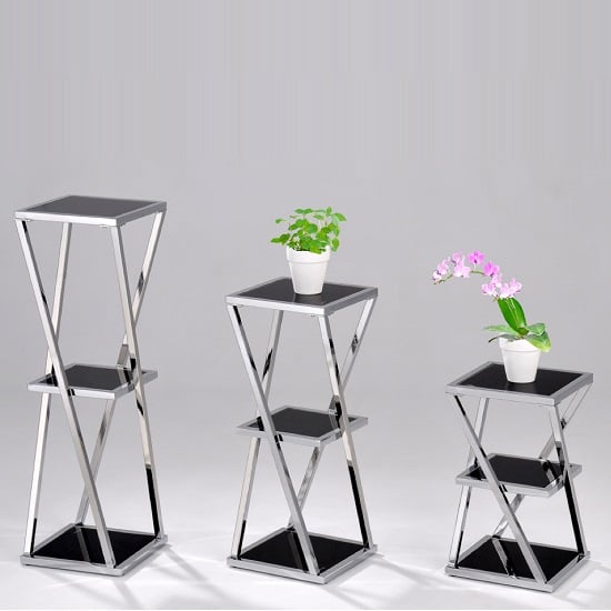 Read more about Clifden set of 3 glass display stands in black and chrome frame