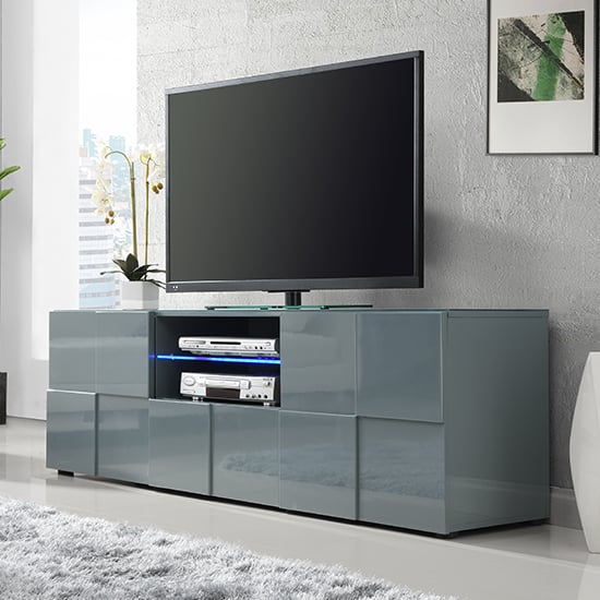 Product photograph of Aspen High Gloss Tv Sideboard In Grey With Led Lights from Furniture in Fashion