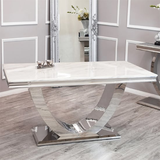 Photo of Avon small white marble dining table with polished base
