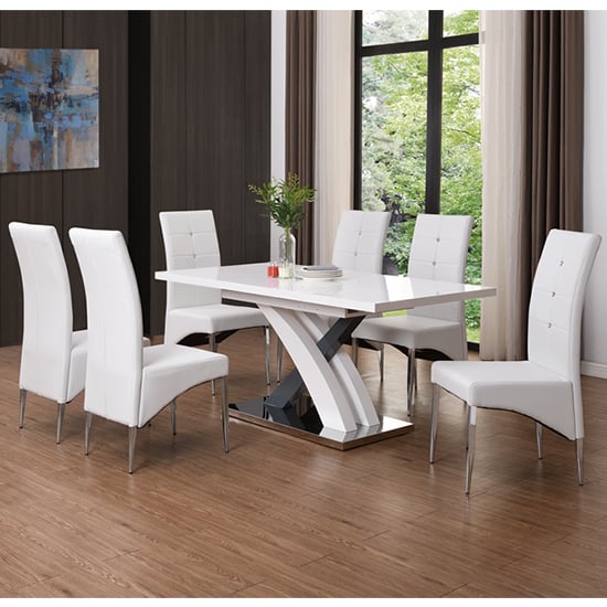 Photo of Axara large extending grey dining table 6 vesta chairs