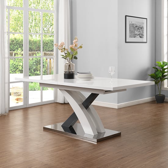 Read more about Axara small extending gloss dining table in white and grey