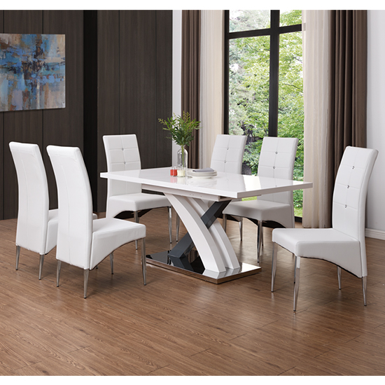 Read more about Axara small extending grey dining table 6 vesta white chairs