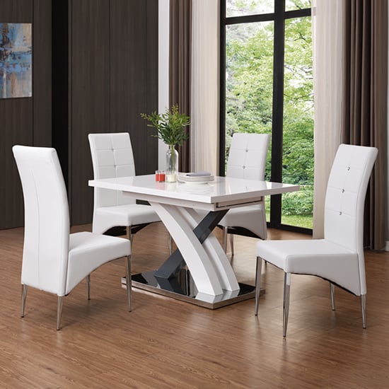 Product photograph of Axara Small Extending Grey Dining Table 4 Vesta White Chairs from Furniture in Fashion