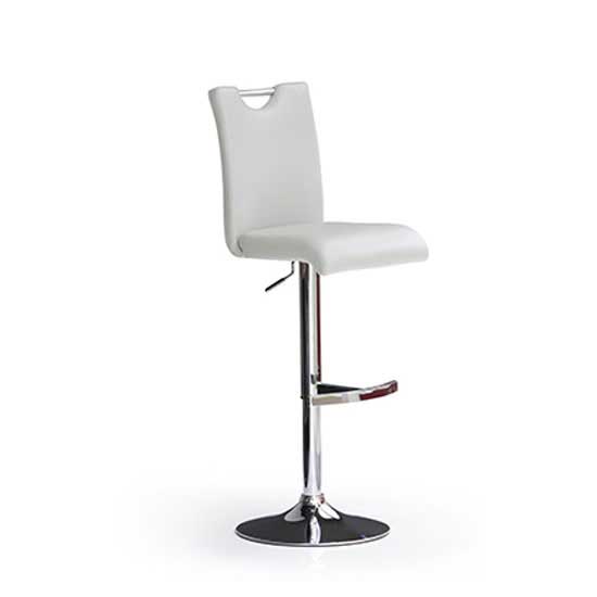 Read more about Bardo white bar stool in faux leather with round chrome base