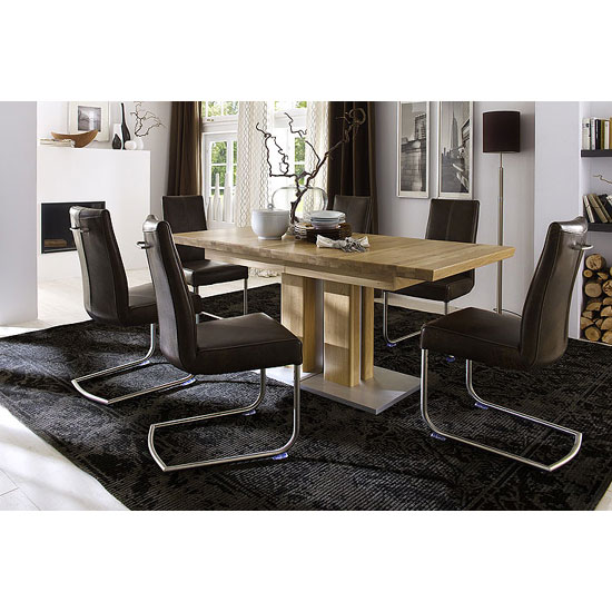 Read more about Bari extendable solid oak dining table with 6 flair chairs