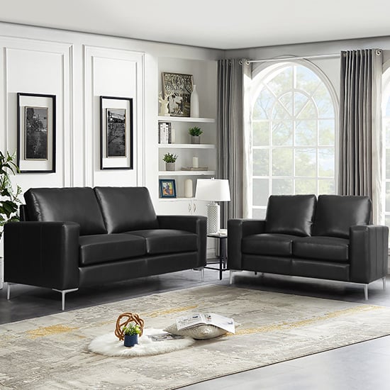 Read more about Baltic faux leather 3 + 2 seater sofa set in black