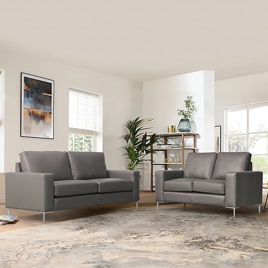 Read more about Baltic faux leather 3 + 2 seater sofa set in dark grey