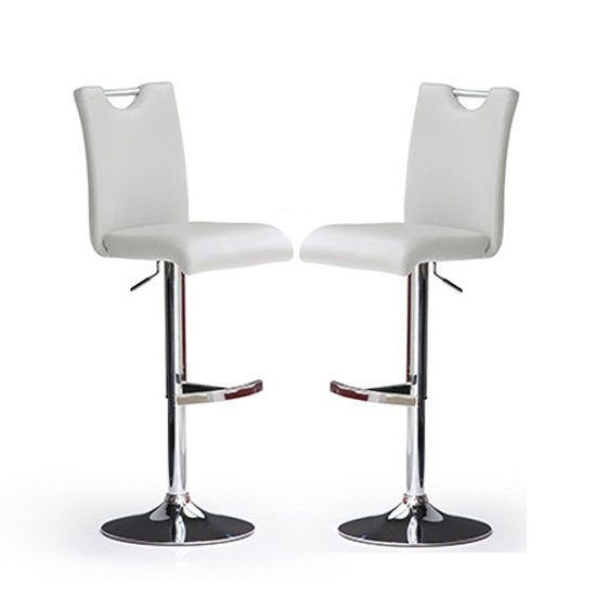 Photo of Bardo bar stools in white faux leather in a pair