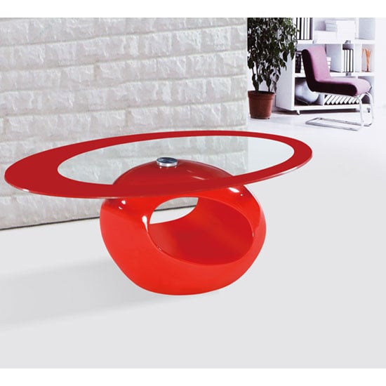 Cairo Oval Red Border Glass Coffee Table With Red Gloss