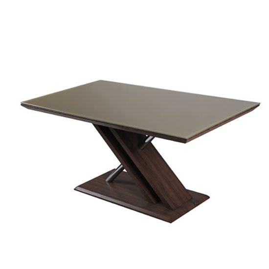 Read more about Cubic dining table in beige glass top with walnut base