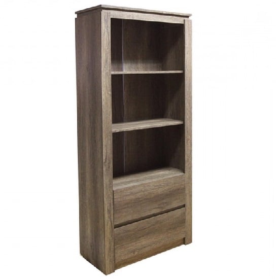 Read more about Camerton wooden bookcase in oak with 2 drawers and shelves