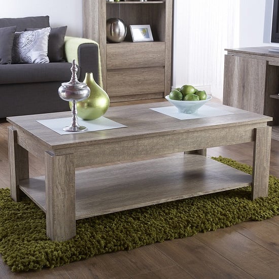 Product photograph of Camerton Wooden Coffee Table Rectangular In Oak With Undershelf from Furniture in Fashion