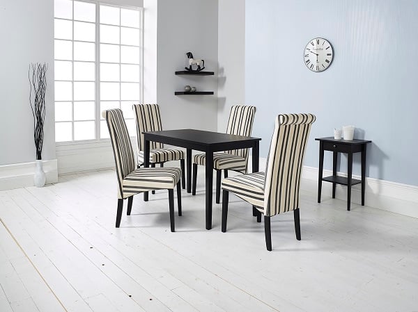 Carmel Wooden Dining Table In Matt Black And 4 Cream Chairs