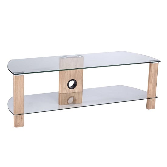 Photo of Clevedon small clear glass tv stand with light oak frame