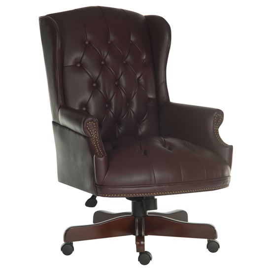 Product photograph of Chairman Traditional Faux Leather Executive Chair In Burgundy from Furniture in Fashion