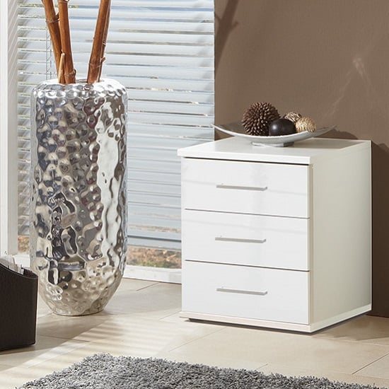 Read more about Alton bedside cabinet in high gloss alpine white with 3 drawers