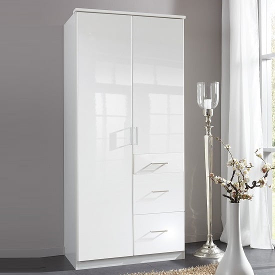 Read more about Alton wardrobe in high gloss alpine white with 2 doors 3 drawers