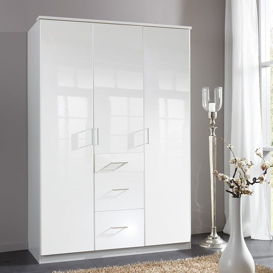 Read more about Alton wardrobe in high gloss alpine white with 3 doors 3 drawers