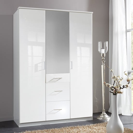 Read more about Alton mirror wardrobe in high gloss alpine white with 3 doors
