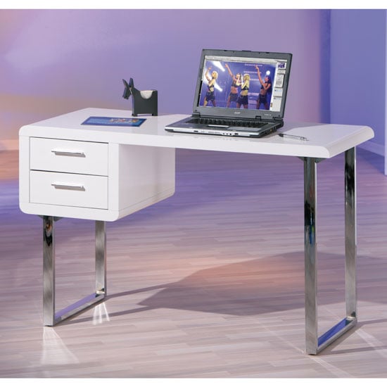 Read more about Carlo high gloss computer desk in white with chrome legs