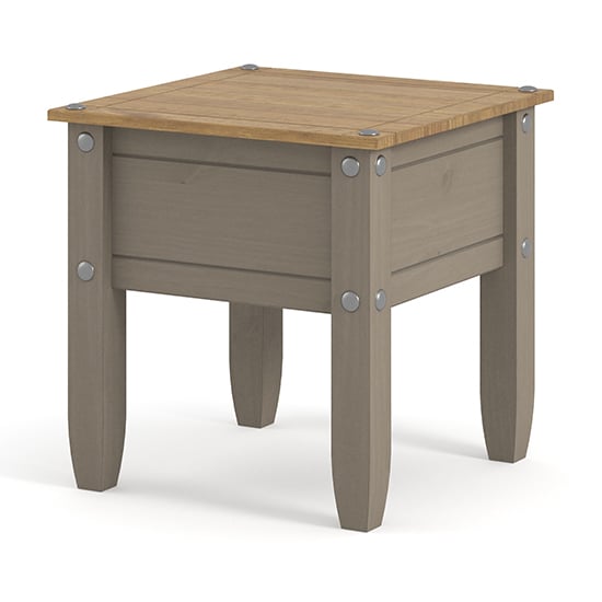 Photo of Consett wooden lamp table in grey washed wax finish
