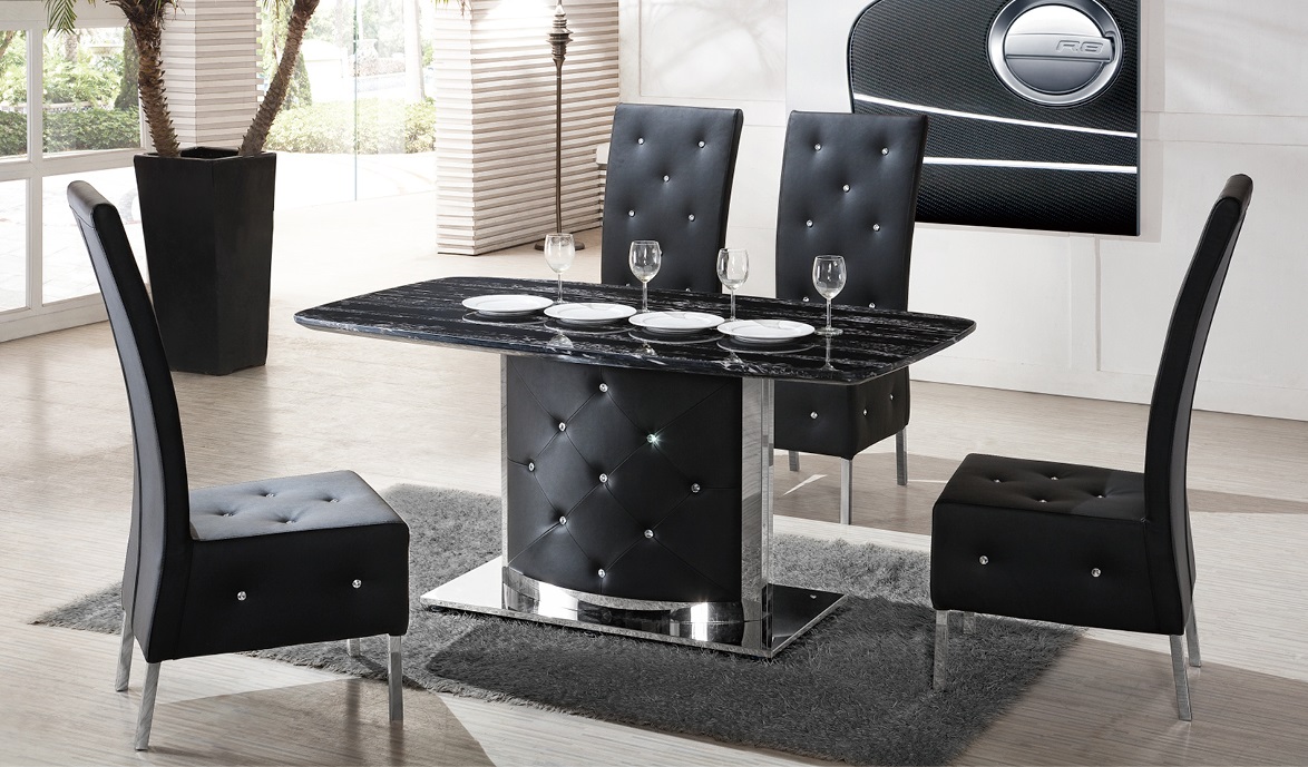 Serene Black Marble Finish Dining Table And 4 Chairs