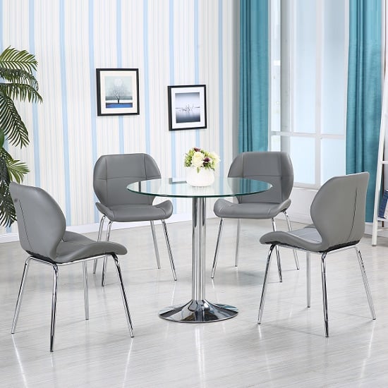 Product photograph of Dante Glass Dining Table In Clear With 4 Grey Darcy Chairs from Furniture in Fashion