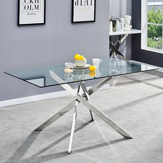 Photo of Daytona large clear glass dining table with chrome legs
