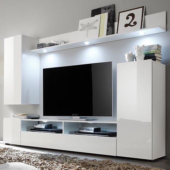 Product photograph of Delta Living Room Furniture Set 1 In White High Gloss With Led from Furniture in Fashion