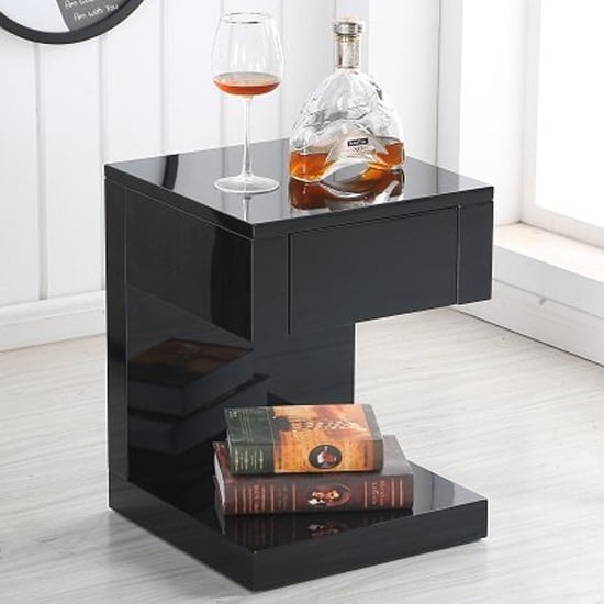 Photo of Dixon high gloss bedside cabinet with 1 drawer in black