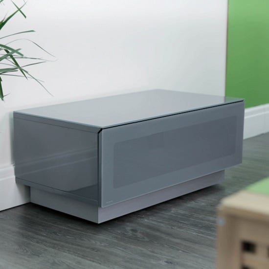 Product photograph of Crick Lcd Tv Stand Small In Grey With Glass Door from Furniture in Fashion
