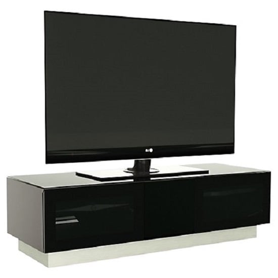 Product photograph of Crick Lcd Tv Stand Medium In Black With Glass Door from Furniture in Fashion