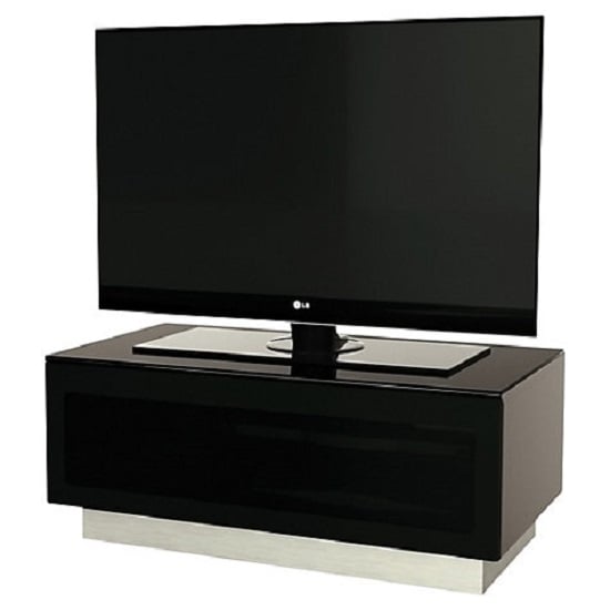 Product photograph of Crick Lcd Tv Stand Small In Black With Glass Door from Furniture in Fashion
