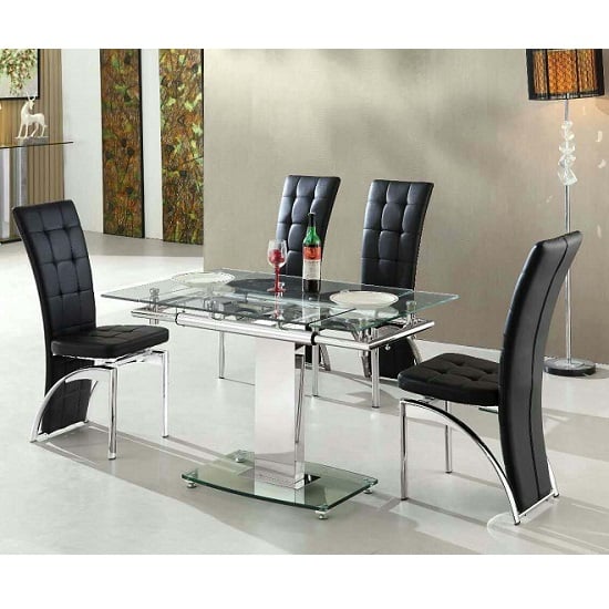 Photo of Enke extending glass dining table with 4 ravenna black chairs