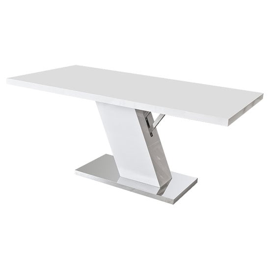 Product photograph of Colton Modern Dining Table In White High Gloss With Chrome Base from Furniture in Fashion