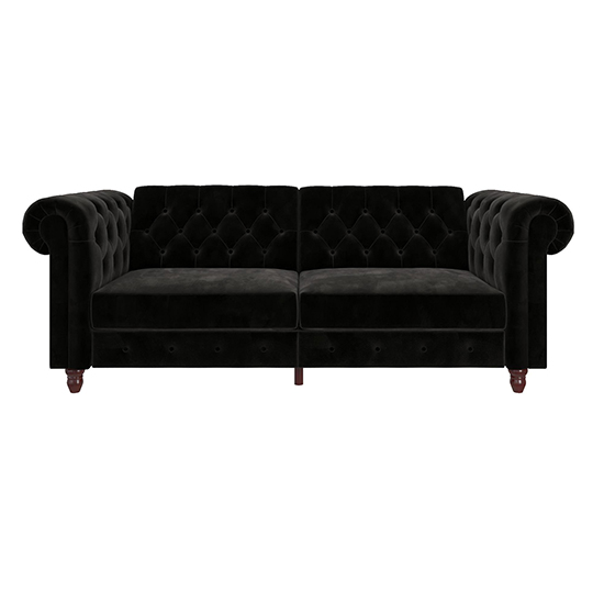 Fritton Chesterfield Velvet Upholstered Sofa Bed In Black | Furniture ...