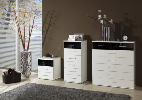 Gastineau Bedside Cabinet In White And Black With 3 Drawer