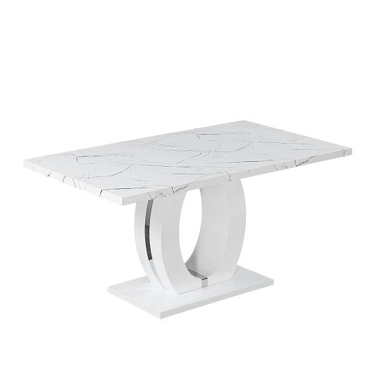 Product photograph of Halo High Gloss Dining Table In White And Vida Marble Effect from Furniture in Fashion