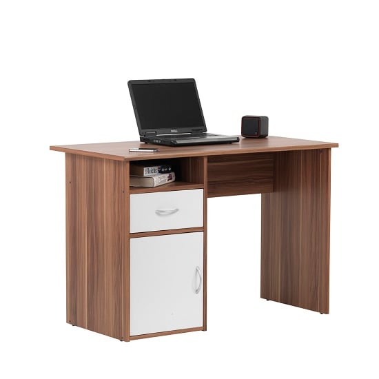 Photo of Cabrini computer work station in walnut and white with 1 door