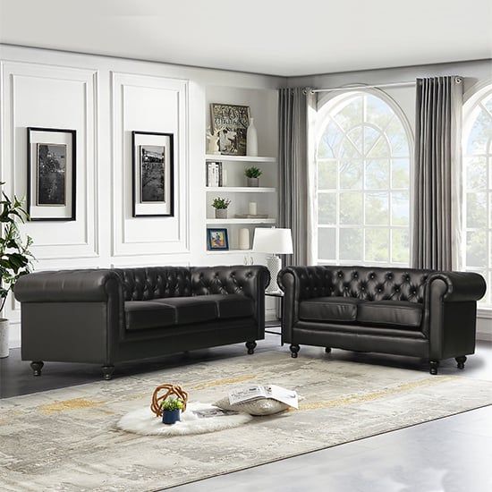 Read more about Hertford faux leather 3 + 2 seater sofa set in black